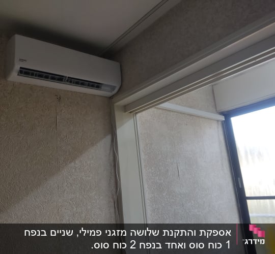 מזגן מותקן על קיר ליד חלון זכוכית